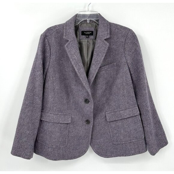 TALBOTS jacket blazer wool tweed blend herringbone patch pockets purple 18WP - Picture 1 of 6